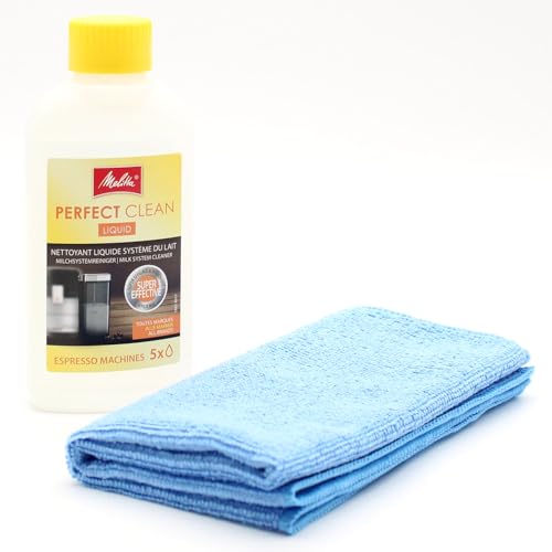 PakTrade Milk System Cleaner for Fully Automatic Coffee Machines + Microfiber Cloth, compatible with Melitta Perfect Clean Liquid, 250 ml Flasche - Espresso Machines, Coffee Makers, Accessories