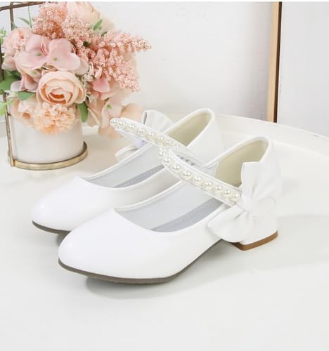 Girl's Dress Shoes White Flower Girl Shoe Princess Mary Jane Low Heels for Party Wedding School (Toddler/Little Kid)2
