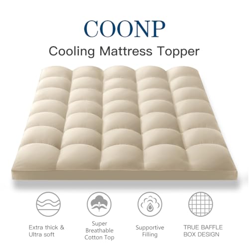 Image of COONP Queen Mattress Topper, Extra Thick Pillowtop, Cooling Plush Mattress Pad Cover Bed Topper Protector with 8-21 Inch Deep Pocket (Beige, Queen)