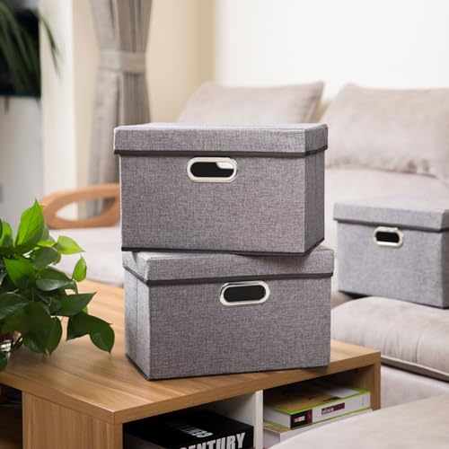 Image of PRANDOM Foldable Storage Boxes with Lids [1-Pack] Linen Fabric Collapsible Storage Bins Organizer Containers Baskets Cube with Cover for Home Bedroom Closet Office Nursery (14.9x9.8x9.8)