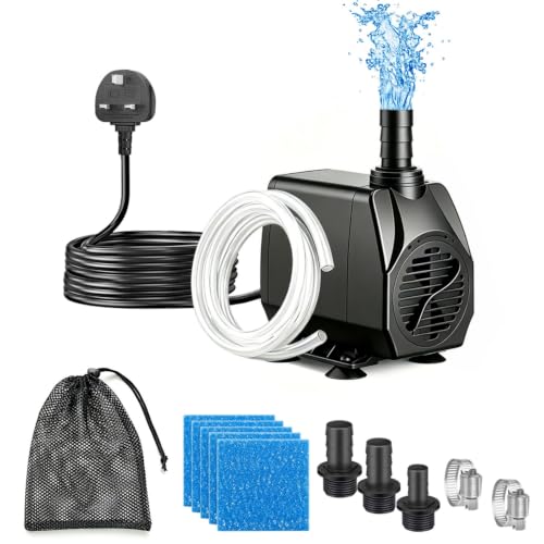 NeoWison Submersible Pump 3000L/H 60W Dry Burning Protection with Adjustable Ultra-Quiet Water Pump 11.48ft High Lift,Fountain Pump with 6.56ft Power Cord&3 Nozzles for Aquarium,Fish Tank,Hydroponics