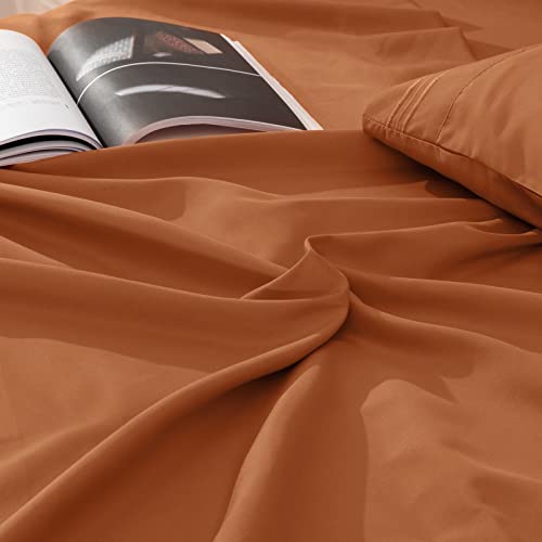 Image of Horbaunal Caramel Pumpkin King Size Sheet Set - 6 Piece Luxury 1800 Thread Count Bedding Sheets & Pillowcases - 16 Inch Deep Pocket Microfiber Bedding Set - Soft & Wrinkle Bed Sheets