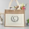 Sac en Toile de Jute avec Lettre, Sac Fourre-Tout Initiale, Sac en Toile de Jute Portable, Sac Cabas Jute Alphabet, Cadeau pour Femme, Maman, Amis, Cadeau pour Anniversaire, Fête des mères (C) #3