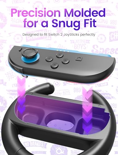 WEOTOO Steering Wheel Compatible with Switch 2 JoyCon Controller, 2 Pack Racing Wheels Compatible with Switch 2 JoyCon Accessories, Realistic Racing Experience with Comfortable Grip – Black - Image 6
