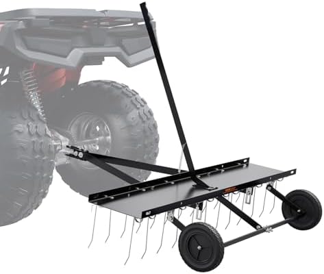 VEVOR Vertikutierer, 1219 mm Vertikutierer mit 24 Federstahlzinken, Rasenvertikutierer für ATV oder Mäher, Rasenrechen mit Hebebügel für den Garten, Bauernhof, Gras