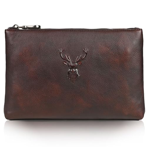 Sac à poignet de luxe en cuir tanné pour homme avec grand porte-monnaie