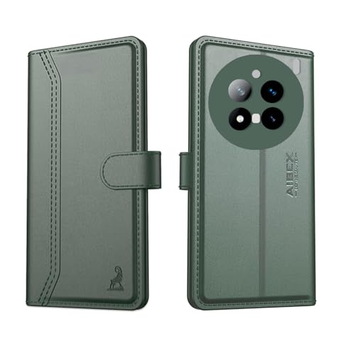 Image of AIBEX Compatible for Vivo X200 PRO 5G Flip Cover Leather Finish with Magnatic Closure | Inside TPU with Card Pockets | Wallet Stand | Complete Protection Flip Case -Green