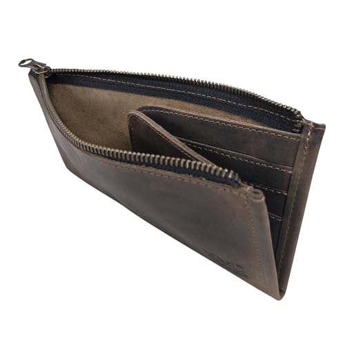 Hide & Drink, Rectangular Wallet with Inner Card Slots, Zippered Bag, Rustic Card Holder, Travel Accessory, Full Grain Leather, Handmade, Bourbon Brown3