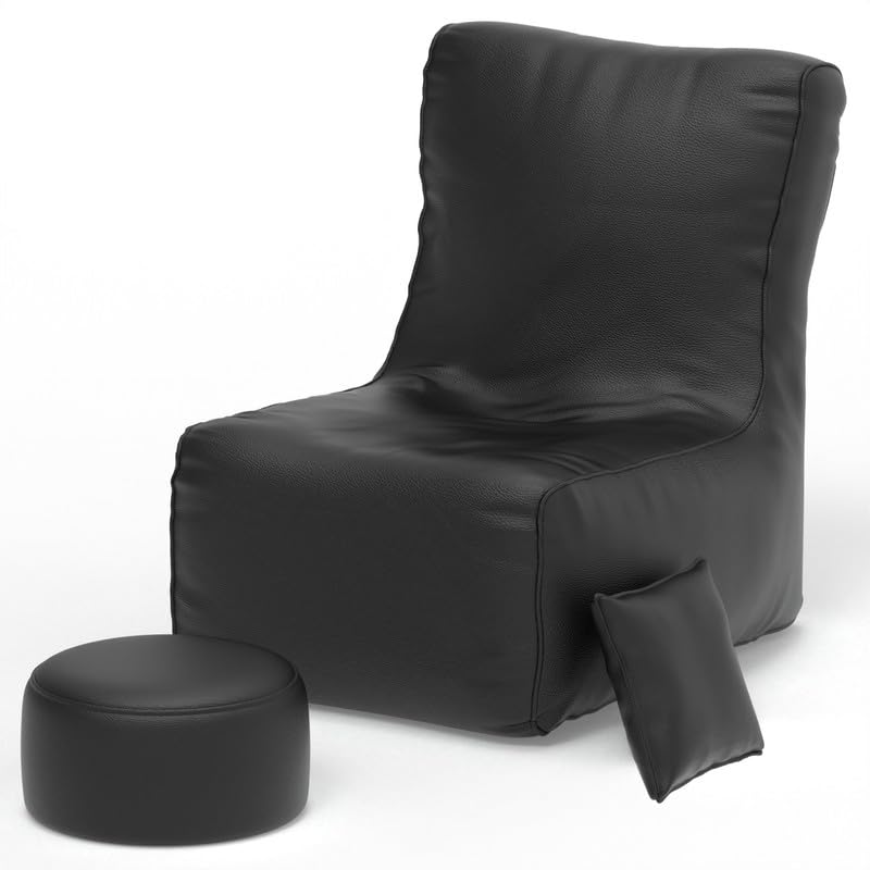 Image of Biggie Bean Bag Chair 4XL with Beans Filled-ComfortHaven-Designed for Pure Relaxation-Crafted for Comfort-Styled for Elegance with Free Cushion & Footrest (Fabric : Fur, Black)