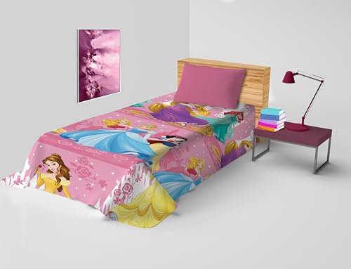 hermet Princess, Copriletto Letto Singolo Disney, Copriletto Primaverile Non Imbottito, Copriletto Singolo Bambino, 170x270 cm, 100% cotone, Principesse Disney