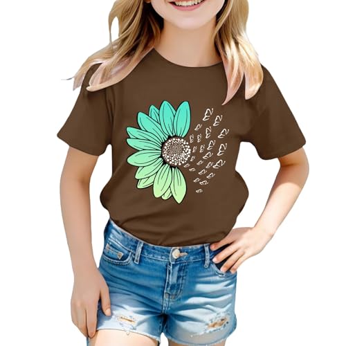 Girls Loose Fit Sunflower Graphic T Shirts Short Sleeve Crewneck Cute Pattern Printed Tops Kids (I-Coffee, 3-4 Years)3