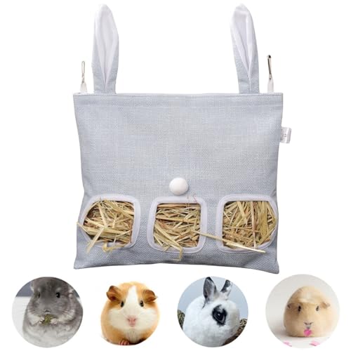 Bolsas de Heno Alimentador de Conejo,Bolsa de Heno,Bolsa de Alimentación de Animales Pequeños,Bolsa de Heno para Mascotas para Conejo/Conejillo de Indias/Chinchilla(Amarillo) (Azul, M)