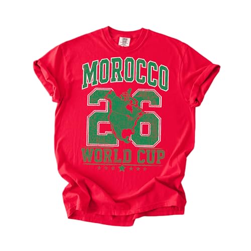 Morocco Soccer Fan Graphic T-Shirt Vintage World 2026 Cup Tournament Athletic Tee Red