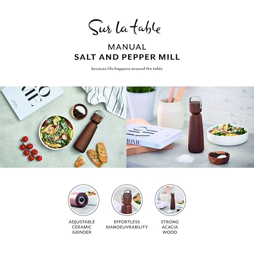 Sur La Table Core Large Manual Salt or Pepper Mill, Brushed Nickel Handle, Easy Grind Mechanism, Ceramic Grinder, 45.7ml Capacity, Walnut Colour, SLT847113 - Image 3
