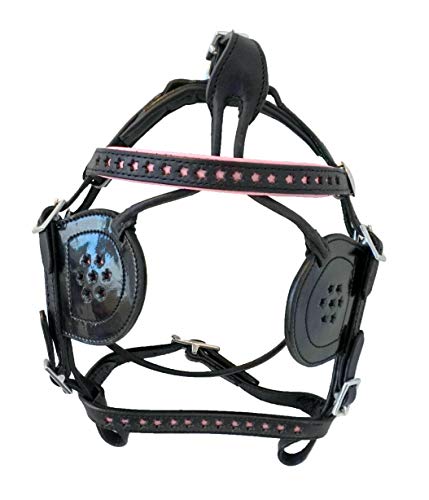 Equitem Black Leather Mini Pony Driving Harness with Pink Stars