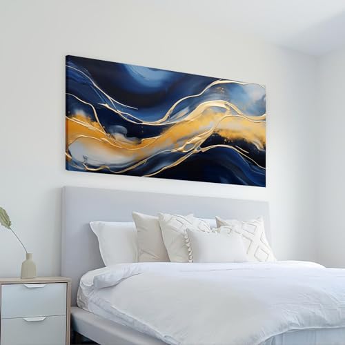 Toile murale abstraite pour habiller un mur vide avec cette affiche bleu marine 60x120 cm