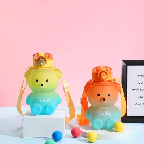 AISEN Kawaii Bear Water Bottle With Straw, Leak-Proof Kawaii Water Bottle 800ml Cute Gradient Colorful Kawaii Water Bottles, BPA Free, Large Kawaii Water Bottle for Girls School Office Travel