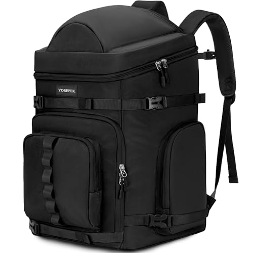 YOREPEK Mochila para Bolsa Botas Esqui con Compartimientos, Bolsa Botas Esqui y Casco con 8 Bolsillos 65L Gran Capacidad Mochila Ski y Snowboard Impermeable para Casco, Gafas, Viaje Ropa y Más, Negro