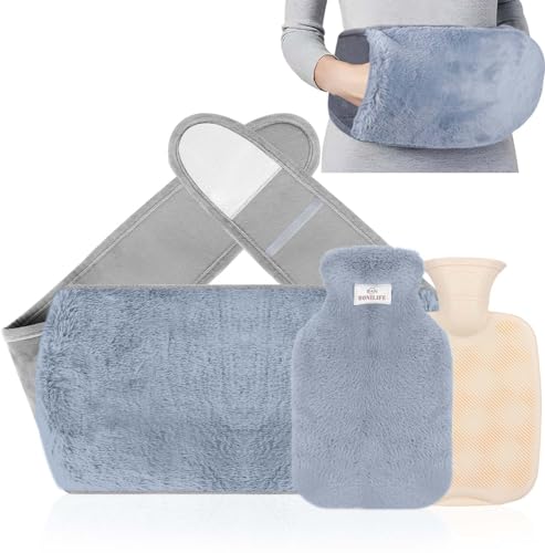 Bonilife Hot Water Bottle Belt 3in1 Fluffy Wrap Around Wearable Hot Water Bottle with Waist Cover 1L PVC Hot Water Bottle Pouch Warm Hand Hot Water Bag for Waist Period Pain Relief for Kids Adult