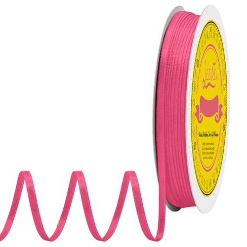 Image of Double Face Hot Pink Satin Ribbon 1 /8 inch X 100 Yards Polyester Hot Pink Ribbon for Gift Wrapping Very Suitable for Weddings Party Hair Bow Invitation Decorations and More
