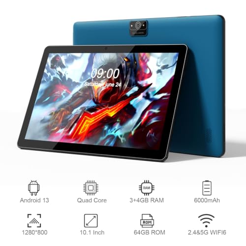 Image of Android Tablet 10 Inch, 3GB RAM 64GB Storage, Dual Camera 8.0MP, GMS Certified, Dual Speakers, HD Touch Screen, 6000mAh Battery, WiFi, Bluetooth - Blue