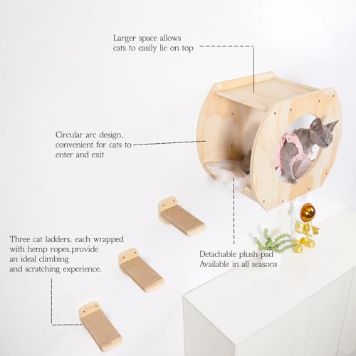 Estantería de pared para gatos 3 pasos con cama cubierta de felpa miniatura 4
