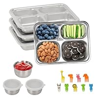 Losnakt Stainless Steel Snack Containers 6-Pack - 3 Bento Box Meal Prep Kit with 3 Dressing Containers, Condiment Bowls & Forks | Dishwasher Safe, Lunch Box for Kids Adults, School Office Travel