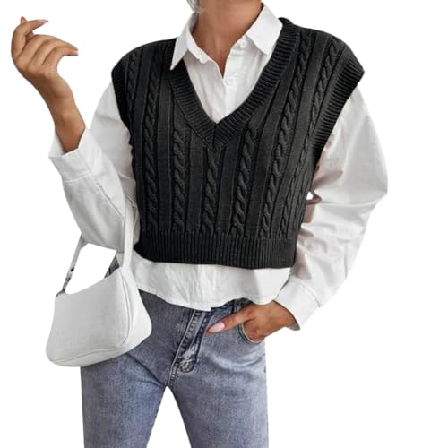 Womens Sweater Vest Sleeveless Pullover Jumpers Knitted V Neck Tank Tops for Ladies Girls