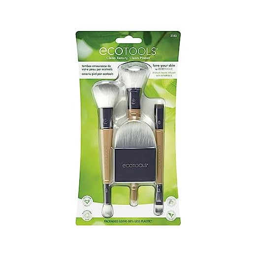 EcoTools Love Your Skin Makeup Brush Kit, with Flat Applicator, Under Eye Roller, Contact Sweep, Swirled Powder, Buffing Foundation, and Final Touch Concealer, 4 Brushes with 6 Brush Heads