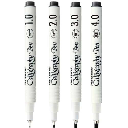 Artline Kalligraphiestifte Set für Anfänger - 4er-Pack schwarze Schönschreibstifte mit verschiedenen Spitzen (1 2 3 & 4 mm) zum Schreiben & Handlettering wasserfeste Tinte - Kalligraphie-Set
