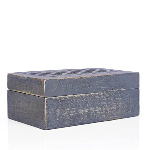 Mela Artisans Medium Keepsake Box With Hinged Trellis Lid - Distressed Dove | Wooden Decorative Box | Keepsake Memory Box | Mango Wood Storage Box | Store Trinkets, Cards & Stash | 9” X 6” X 3.5 #TOP3