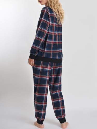 Women's Petite Flannel Jogger Pajama Set Long Sleeve Sleepwear2