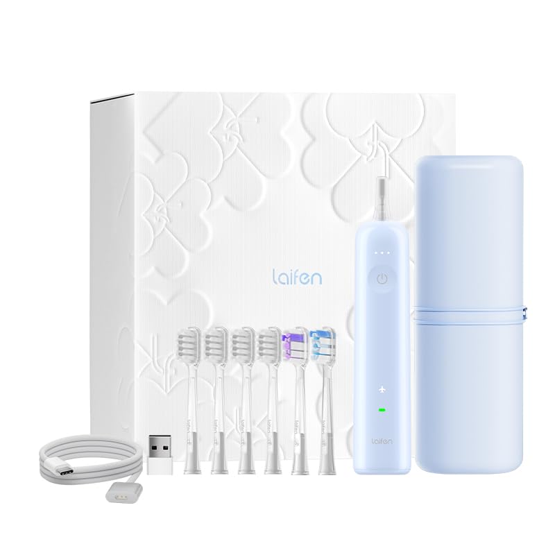 Laifen Wave Electric Toothbrush Set, Oscillation & Vibration Sonic Electric Toothbrush for Adults with App, 6 Brush Heads, Travel Case Included (Blue ABS)