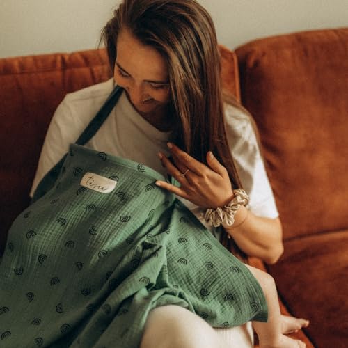 Image of Nursing Cover for Baby Breastfeeding & Pumping | Multi Use Car Seat Stroller Cover | Breathable Soft Muslin Cotton | Breast Feeding Apron & Shawl by TISU (Dusty Green Rainbow)