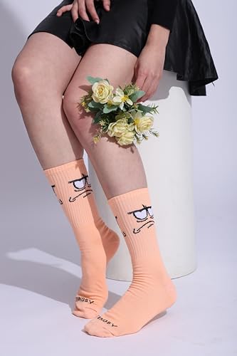 Image of Unisex Cartoon Crew Socks (Pack of 5) | Funky Colorful Quirky Face Cotton Socks for Men & Women | Mid Calf Casual & Sports Socks