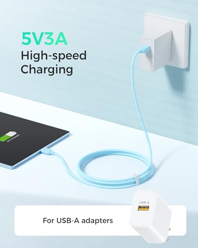 Image of Cable Matters 3-Pack Extreme Flexible USB A to USB C Cable 6ft with 3A Fast Charging (USB to USB C Charging Cable) in Orange, Blue, and Purple, for iPhone 15 /15 Pro /15 Plus /15 Pro Max, Galaxy S23