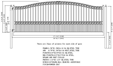 Technical drawing of the gate with detailed dimensions.