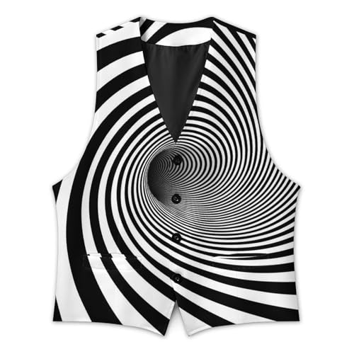 3D Black And White Stripes Vortex Men's Suit Vest Slim Fit V-Ncek Waistcoat Business Casual Vest3