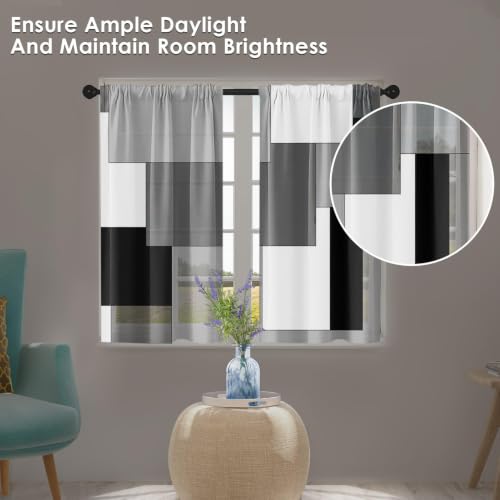 Tayney Black Kitchen Curtains 36 Inch Length Dark Grey White Window Short Tier Curtains Over Sink Set of 2, Modern Abstract Geometric Art Small Kitchen Decor 34x36 Inch by Tayney - Image 5
