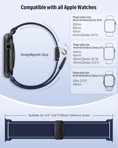 Image of Stretchy Band Compatible with Apple Watch Bands 40mm 38mm 41mm 42mm 44mm 45mm 46mm 49mm Women Men,Magnetic Clasp Nylon Elastic Sport Strap for iWatch Series 11 10 9 8 7 6 5 4 3 SE SE2 SE3 Ultra