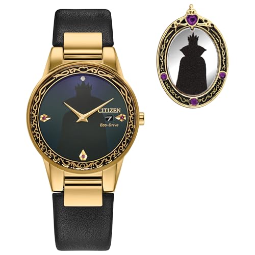 Montre Eco-Drive Disney Villains Citizen Evil Queen montre bracelet cuir noir femme date