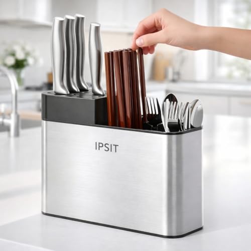 Image of Stainless Steel Spoon Holder & Cutlery Stand for Kitchen | Knife, Spoon, Fork Organizer | Large Utensil & Spatula Holder for Countertop & Dining Table (Knife Cutlery Holder)