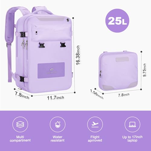 Image of Maelstrom Travel Backpack for Women Men,25L Laptop Backpack Fits 15.6-Inch Laptop,Waterproof Carry On Backpack for Airplanes with Detachable Crossbody Bag & Shoe Compartment (Purple, Medium)