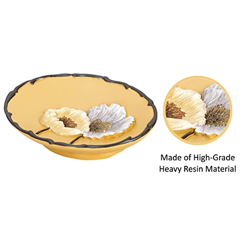 Zahari Home 4Pc Poppy Fields Yellow Bathroom Accessories Set Hand Soap Dispenser, Tumbler, Tooth Brush Holder And Soap Dish Modern Contemporary Decor Complete Bathroom Sets With Shower Curtains #TOP5