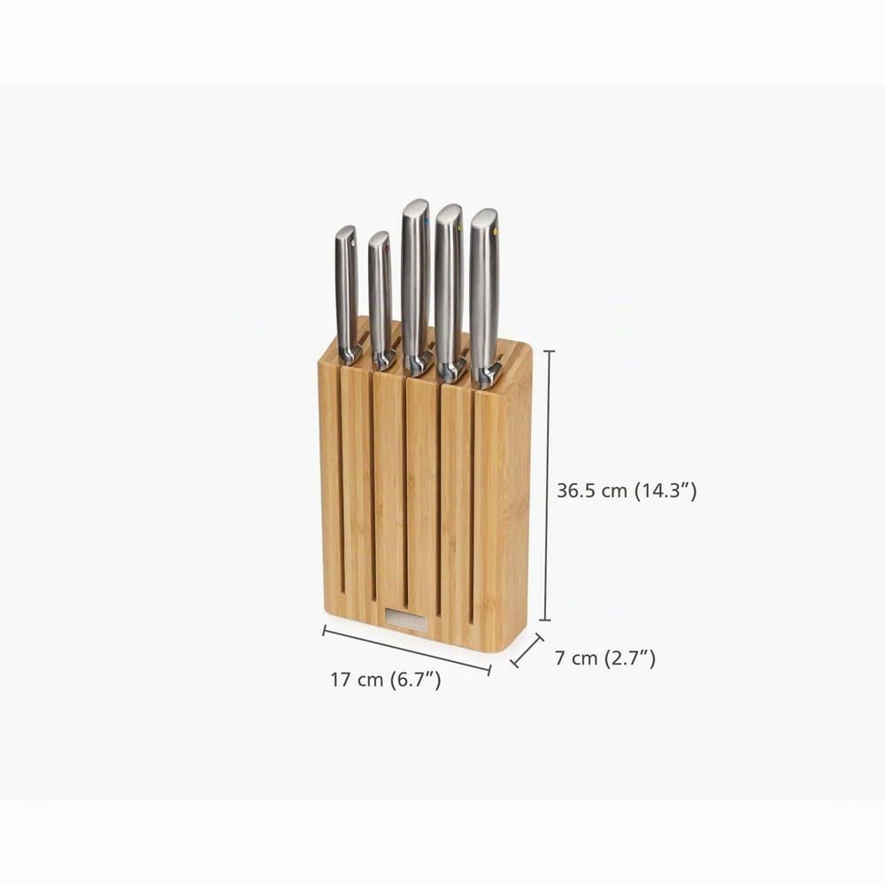Joseph Joseph Elevate Cuchillos de Cocina Profesionales, Acero Inoxidable Japones, 5 piezas, Bloque en Bambú