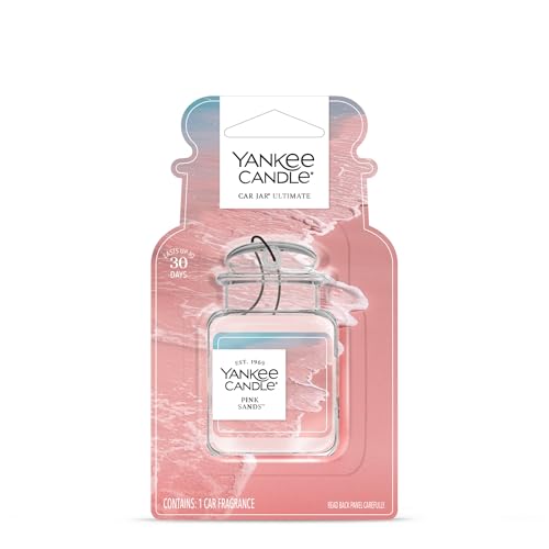 Image of Yankee Candle Car Jar Ultimate Hanging Air Freshener, Pink Sands, Up to 30 Days Odor Neutralization