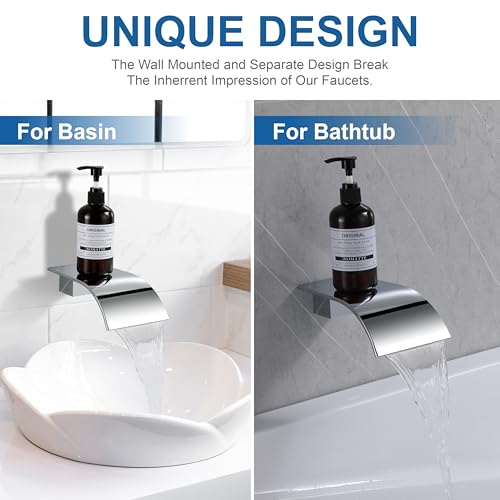 Buse de baignoire cascade haut débit avec bec cascade chromé mural