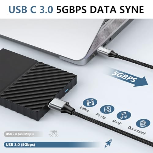 Image of Verilux 9.8Ft Micro B To USB C Hard Drive Cable, Nylon Braided High-Speed Charging & USB 3.0 /5Gbps Data Transfer for iPhone 17 /16 /15 Series, MacBook Pro /Air, iPad /Tablet, Galaxy S25 /S24, WD Seagate
