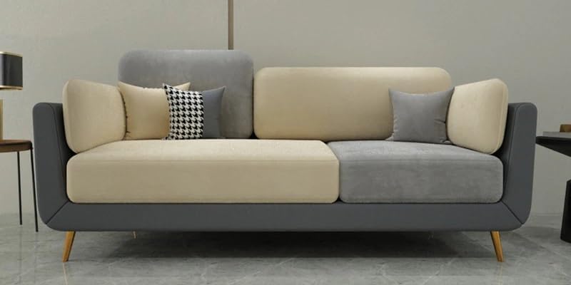 Image of Polyester Velvet Contemperory Sofa Set with Cushion Chaise Lounge, Sectional Sofa Perfect for Your Living Room,Guests Room & Office. (Grey & Beige, 3 Seater)