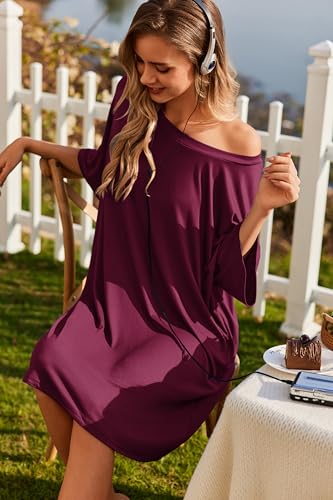 Image of Ekouaer Plus Size Nightgowns for Women Oversized Sleep Shirt Short Sleeve Nightshirt T-Shirt Dress Sleepwear S-5XL